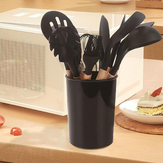 12 Pcs Silicone Cooking Utensils Set with Holder Black