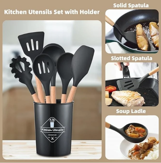 12 Pcs Silicone Cooking Utensils Set with Holder